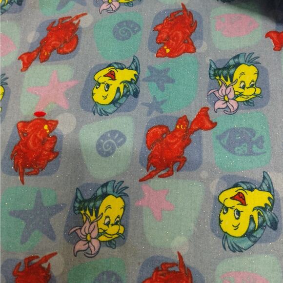 Little Mermaid Reversible Throw Blanket Ariel Sebastian Flounder Handmade 68x44" - Picture 2 of 5